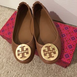 Tory Burch Minnie Flats Royal Tan/Gold sz 6 - GUC